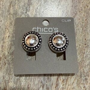 Chico's Black and Silver Round Clip Earrings